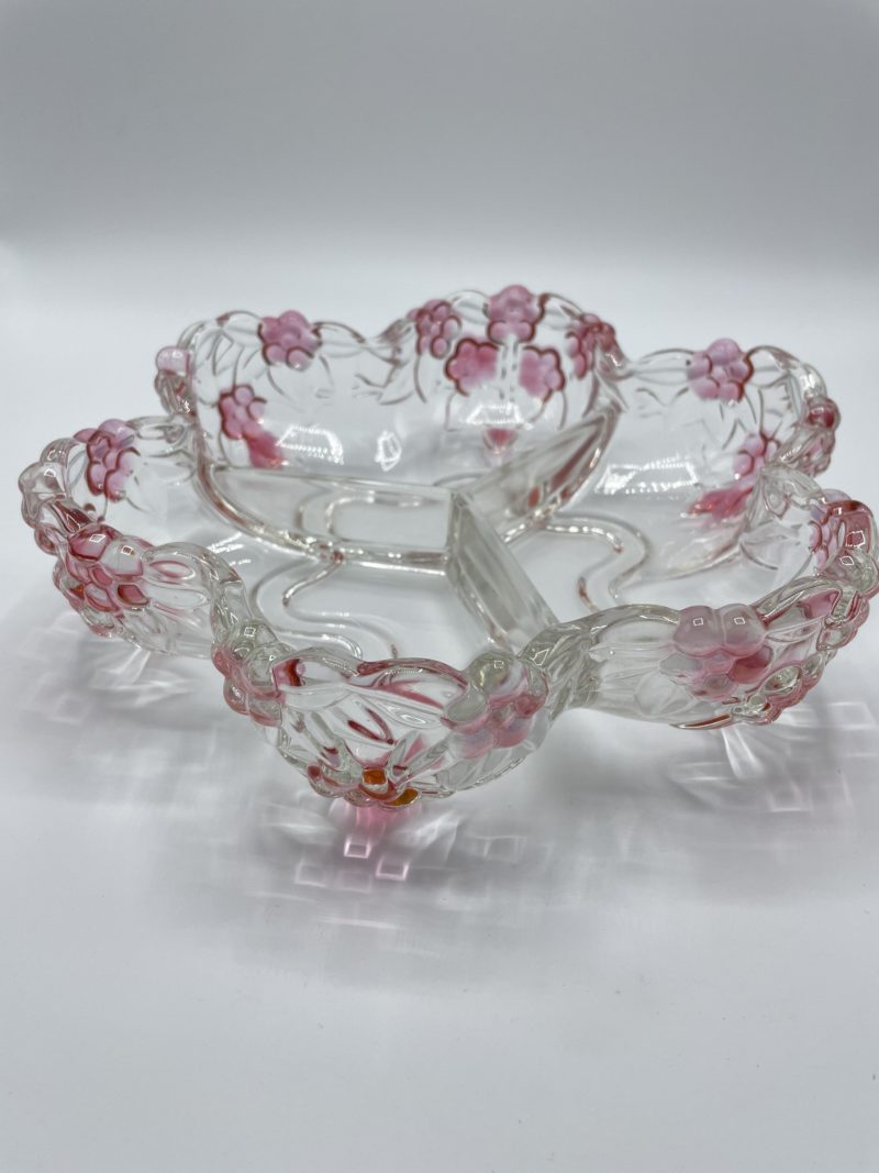 saladier verre rose fleur vintage