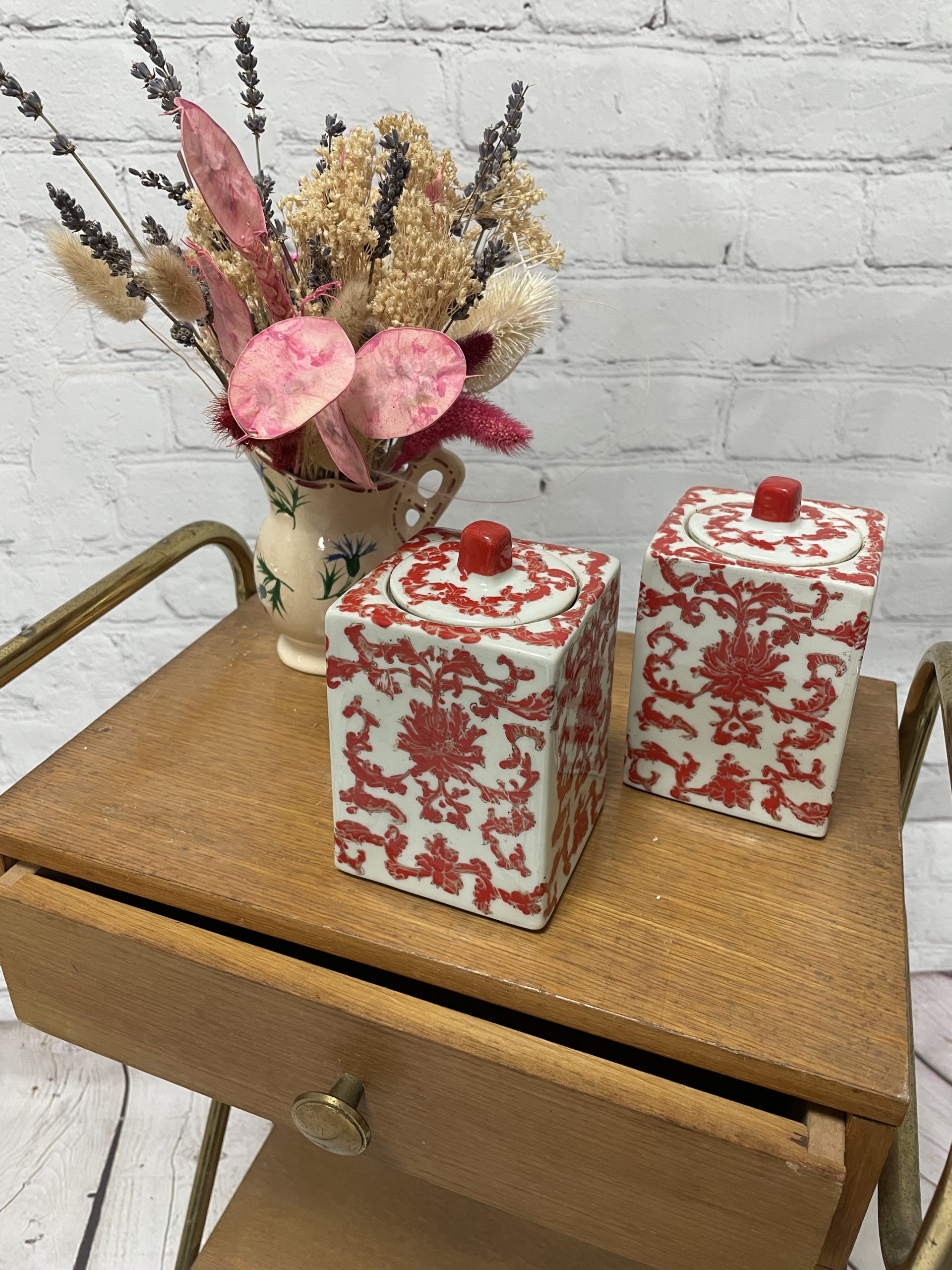 Boîte argent et porcelaine chinoise avec fleurs