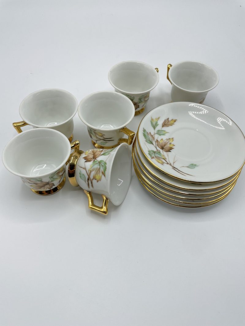 service cafe porcelaine limoges feuilles automne montigny