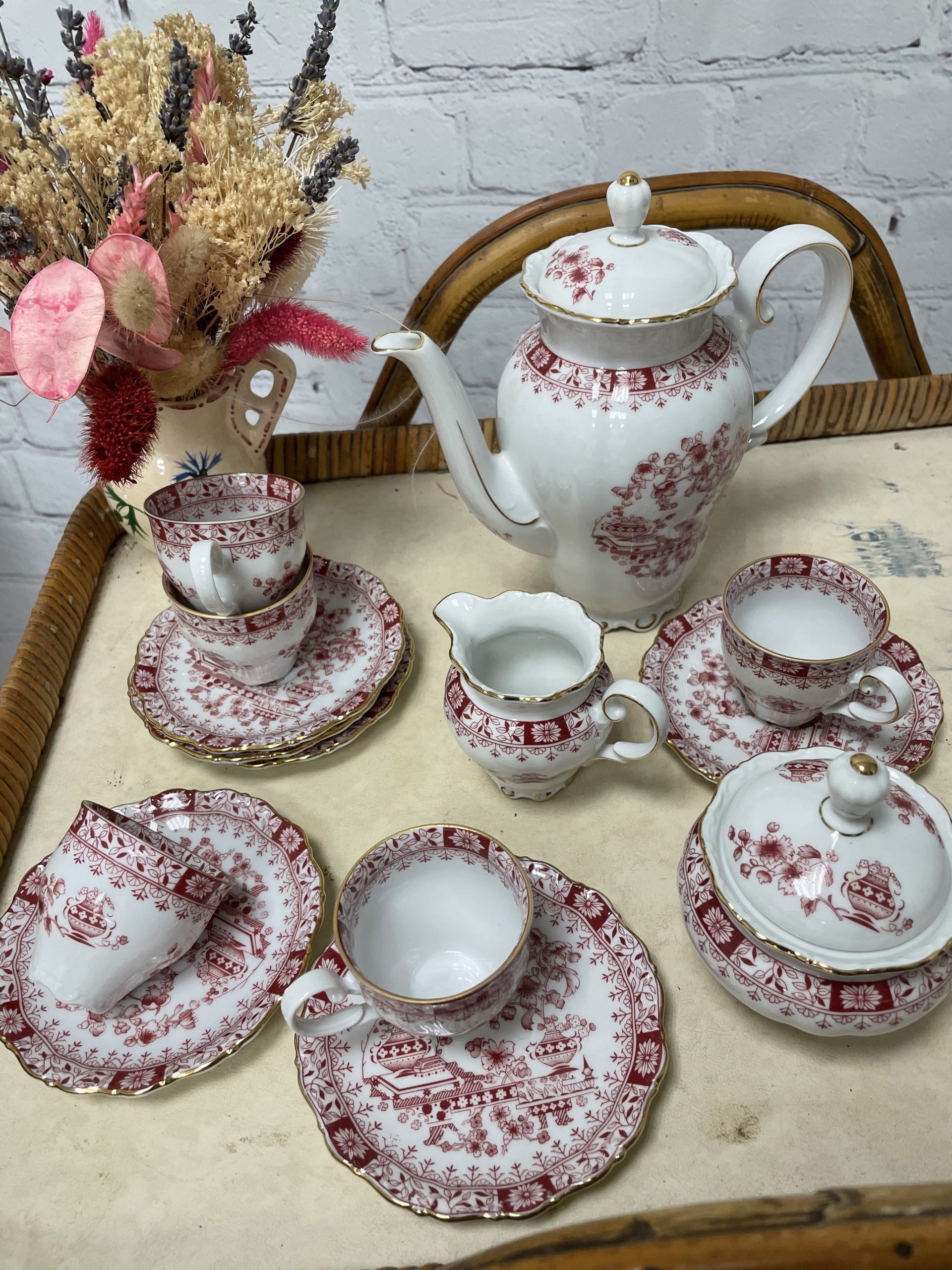 Service à thé vintage avec roses, Service à thé en porcelaine avec