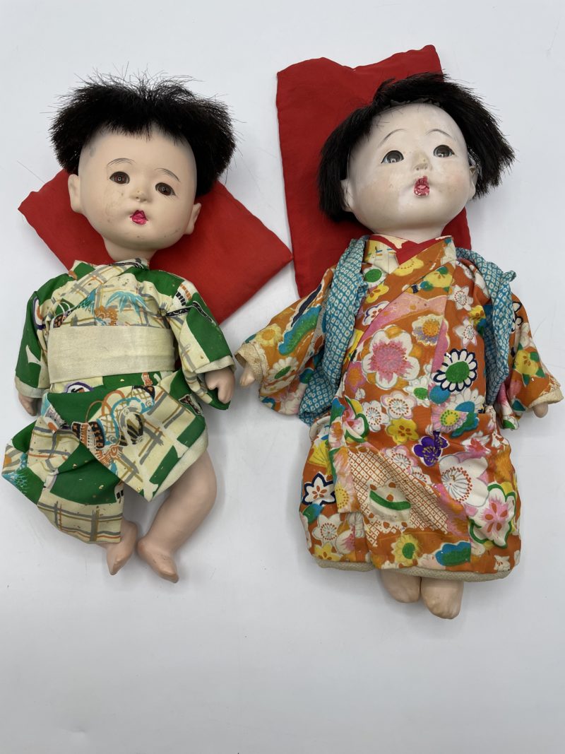 Duo poupées japonaises vintage Ichimatsu Composite avec boîte