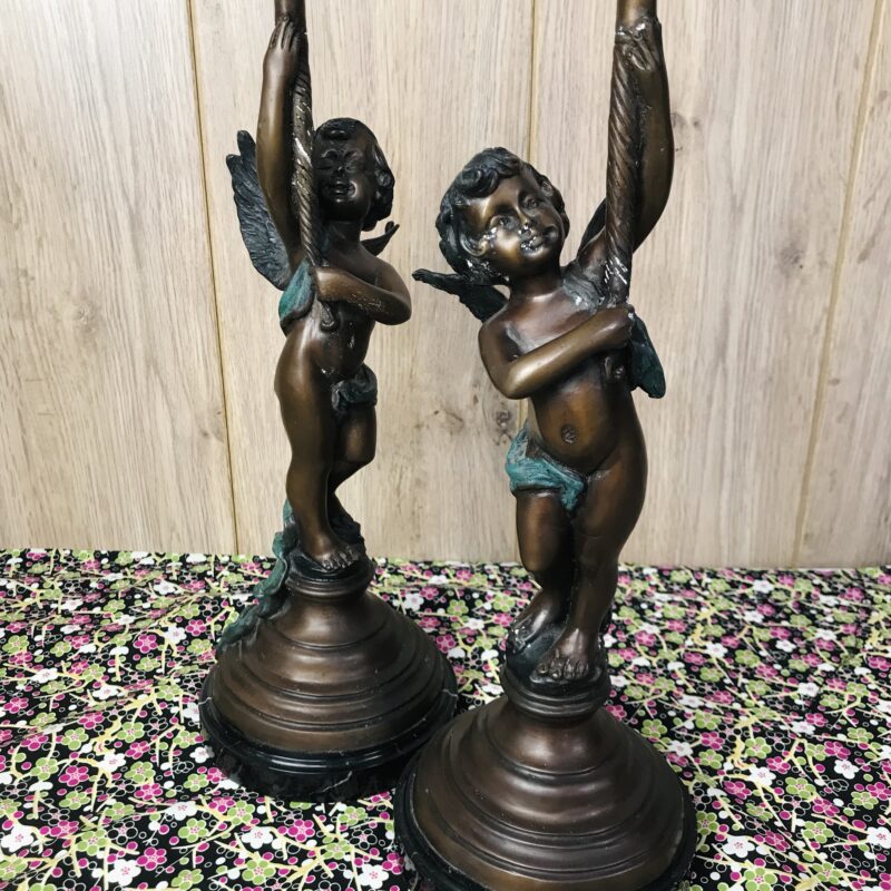 bougeoirs plâtre et bronze angelots