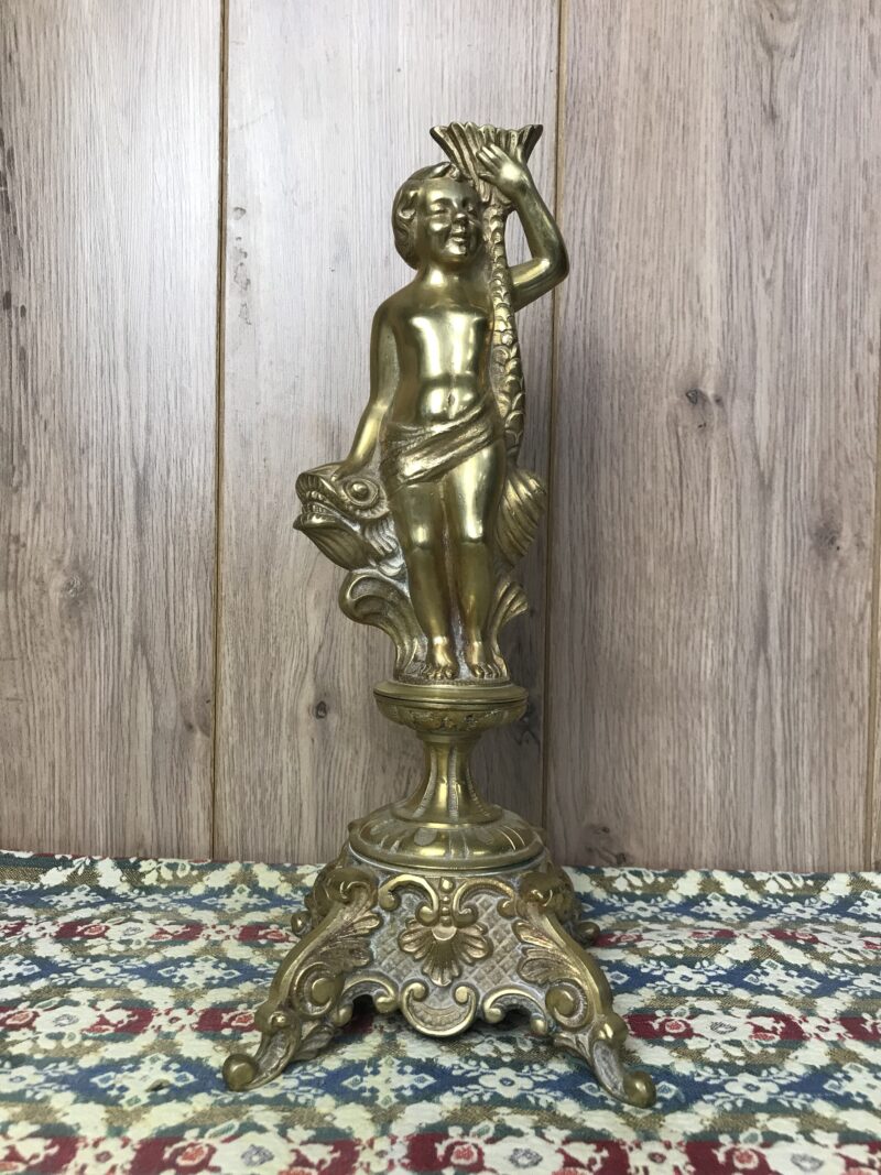 statue bronze pied de lampe cherubin