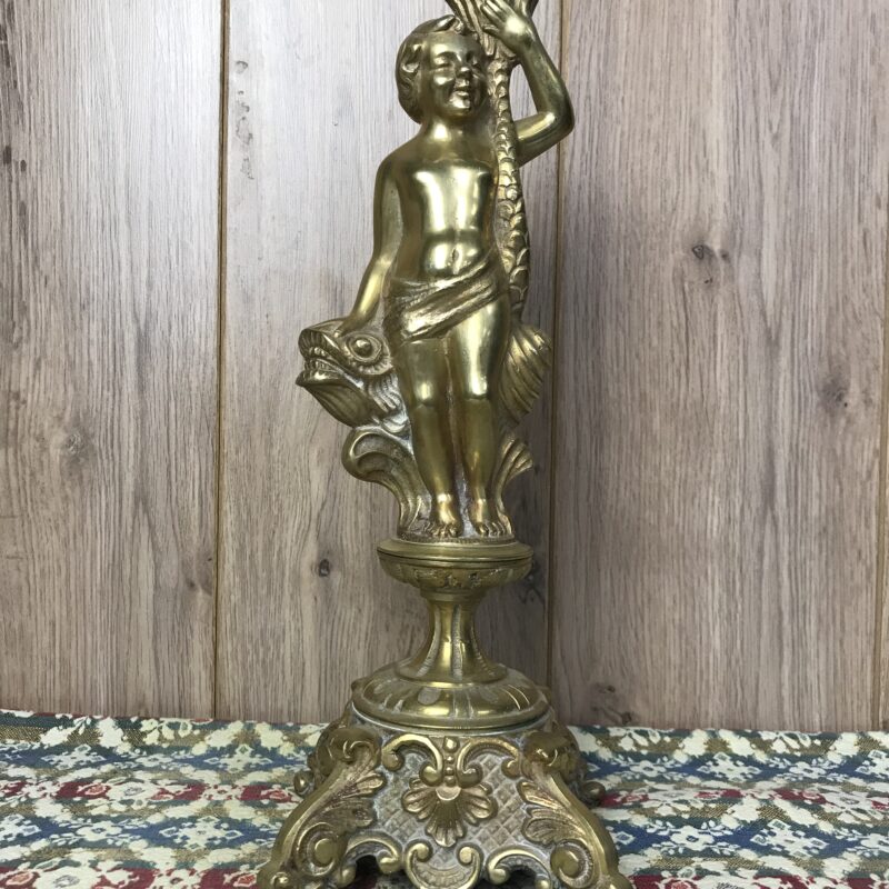 statue bronze pied de lampe cherubin