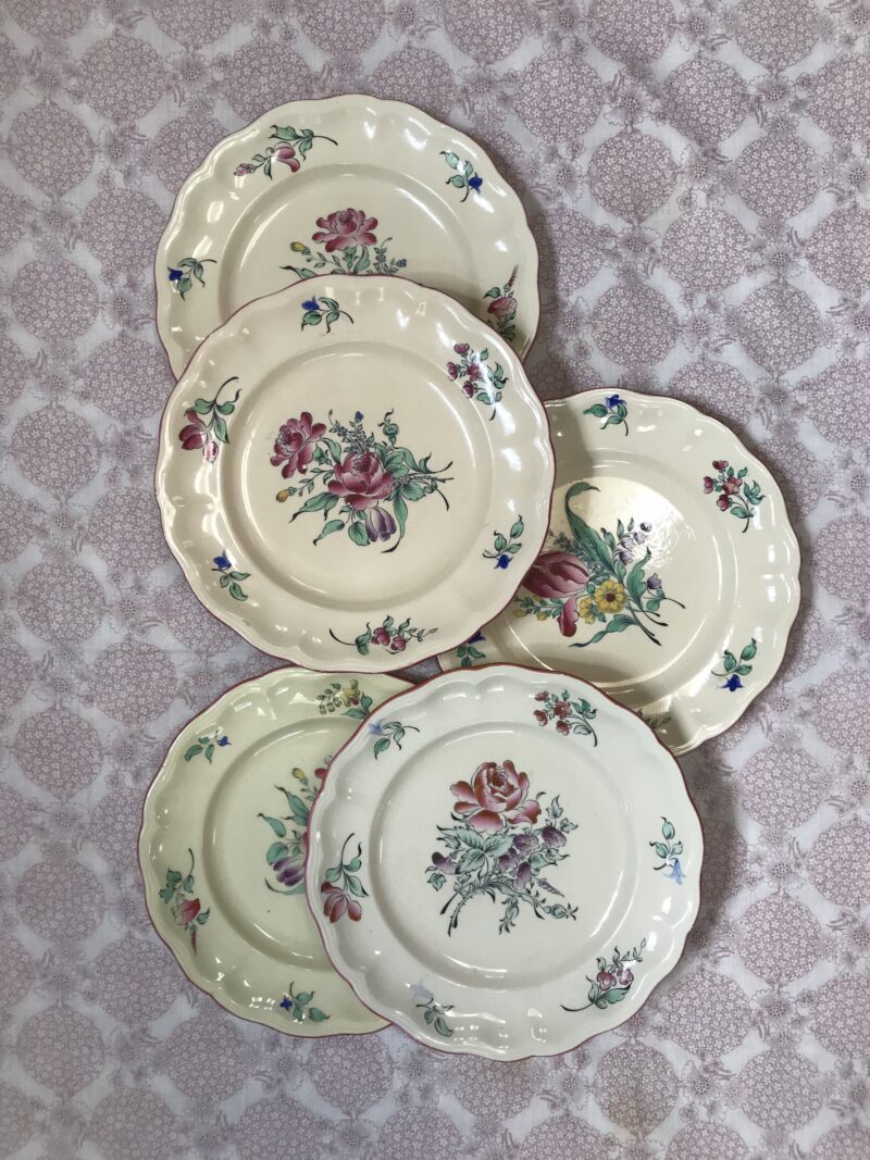 5 assiettes Lunéville fleurs vintage