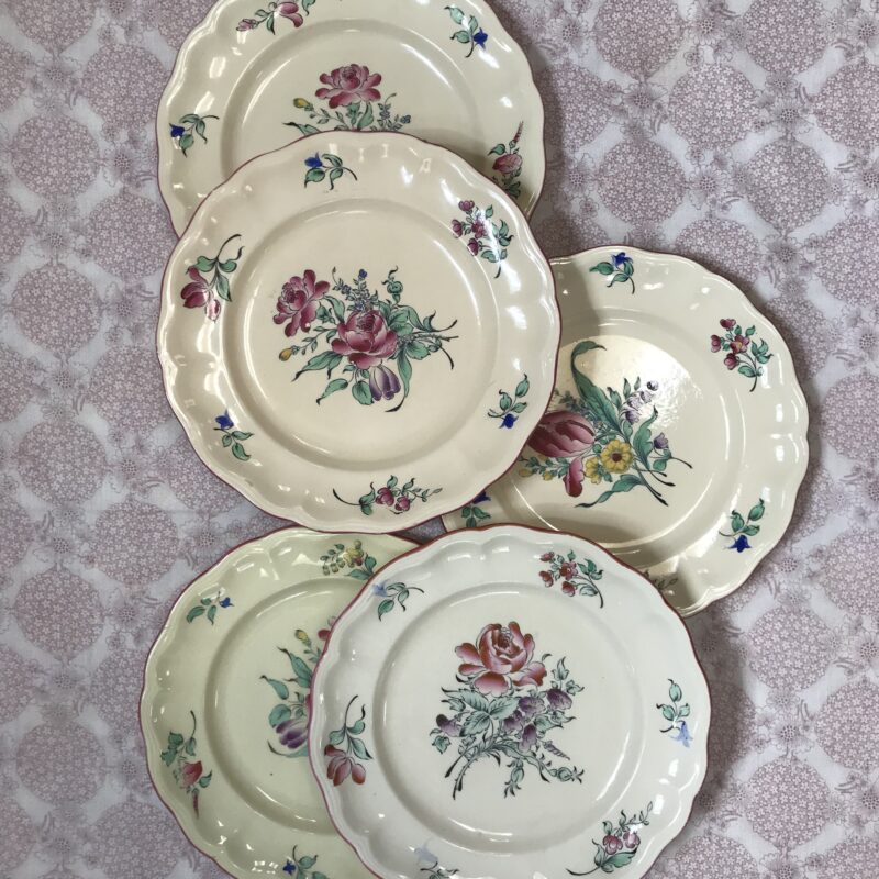 5 assiettes Lunéville fleurs vintage