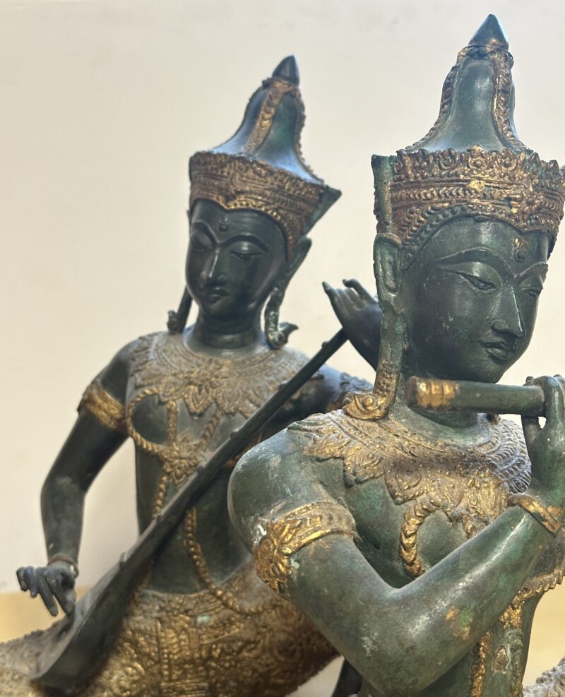 Duo de statuettes en bronze Thaïlande Musicien