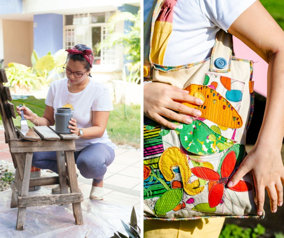 Photo d'une créatrice fraçaise qui upcycle des objets